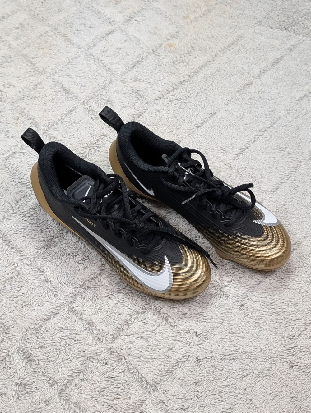 Nike Vapor Speed 3 Black Metallic Gold Football Cleats Mens Size 8 FB3303-003